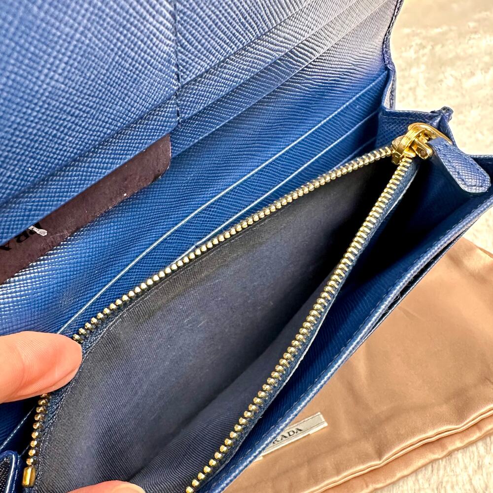 Prada Long Wallet Blue Saffiano Leather NICE Used with box Cute! - Picture 9 of 16